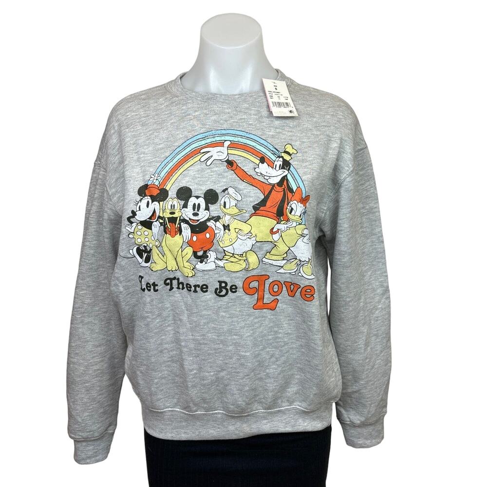 NEW Disney Mickey Mouse Goofy Minnie Grey Long Sleeve Sweatshirt Sweater Top S